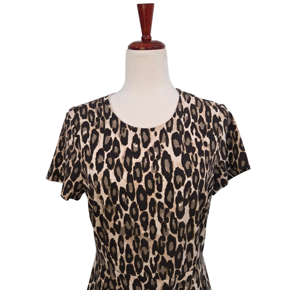 Kate Spade New York Womens Leopard Fit & Flare Dress 12 Short Sleeve Zip Back - Picture 2 of 13